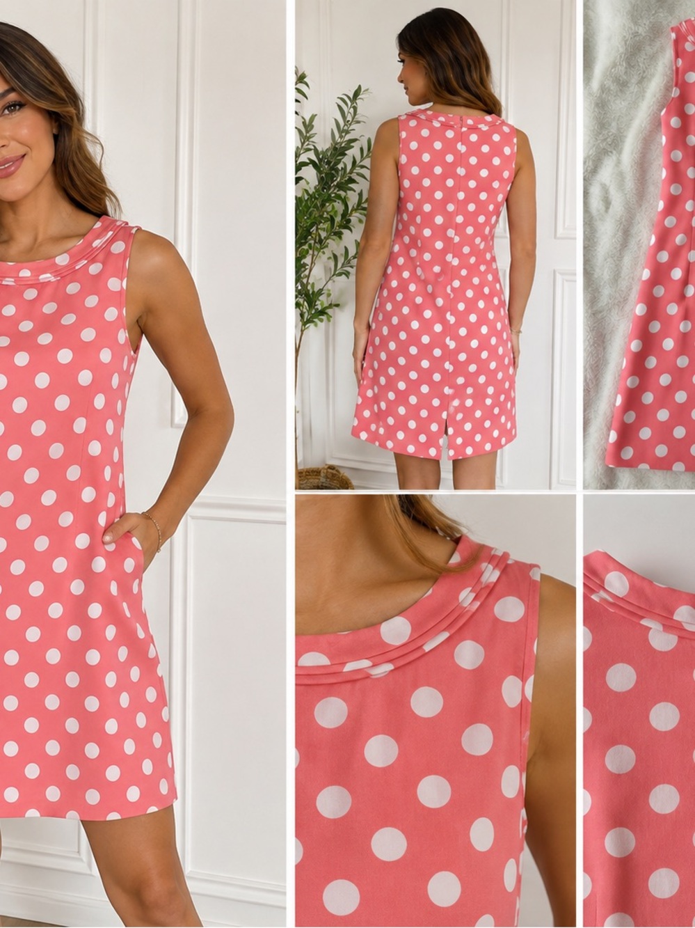 Sleeveless Coral Pink Polka Dot Shift Dress